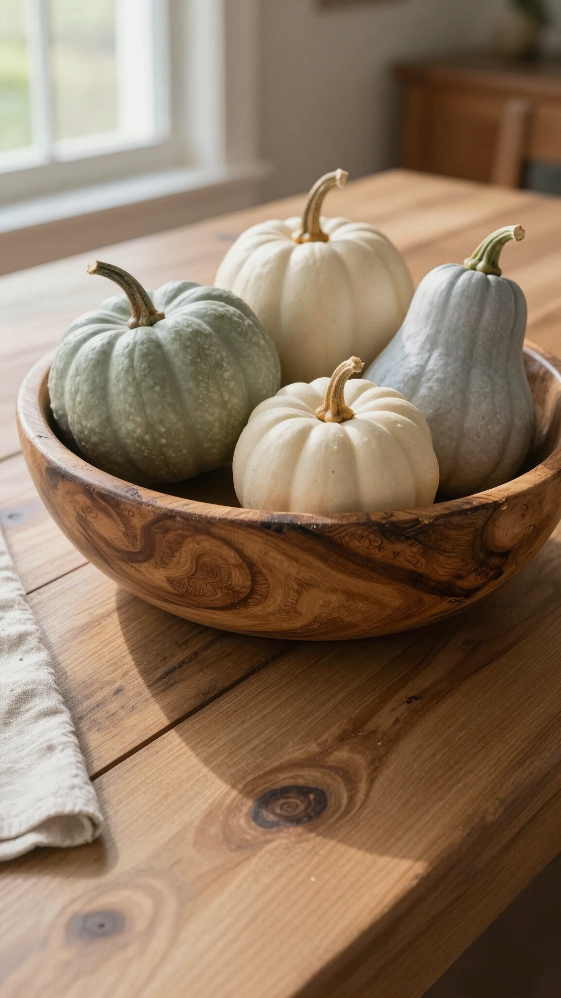 Fill wooden dough bowls with heirloom squash