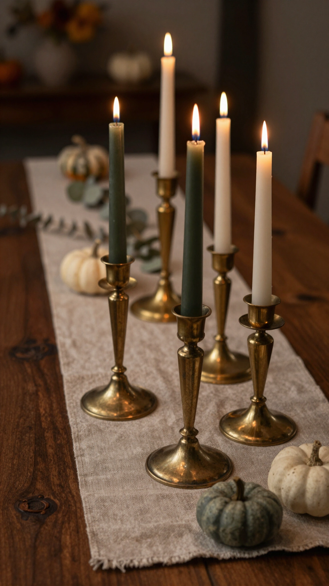 Set up aged brass taper candleholders
