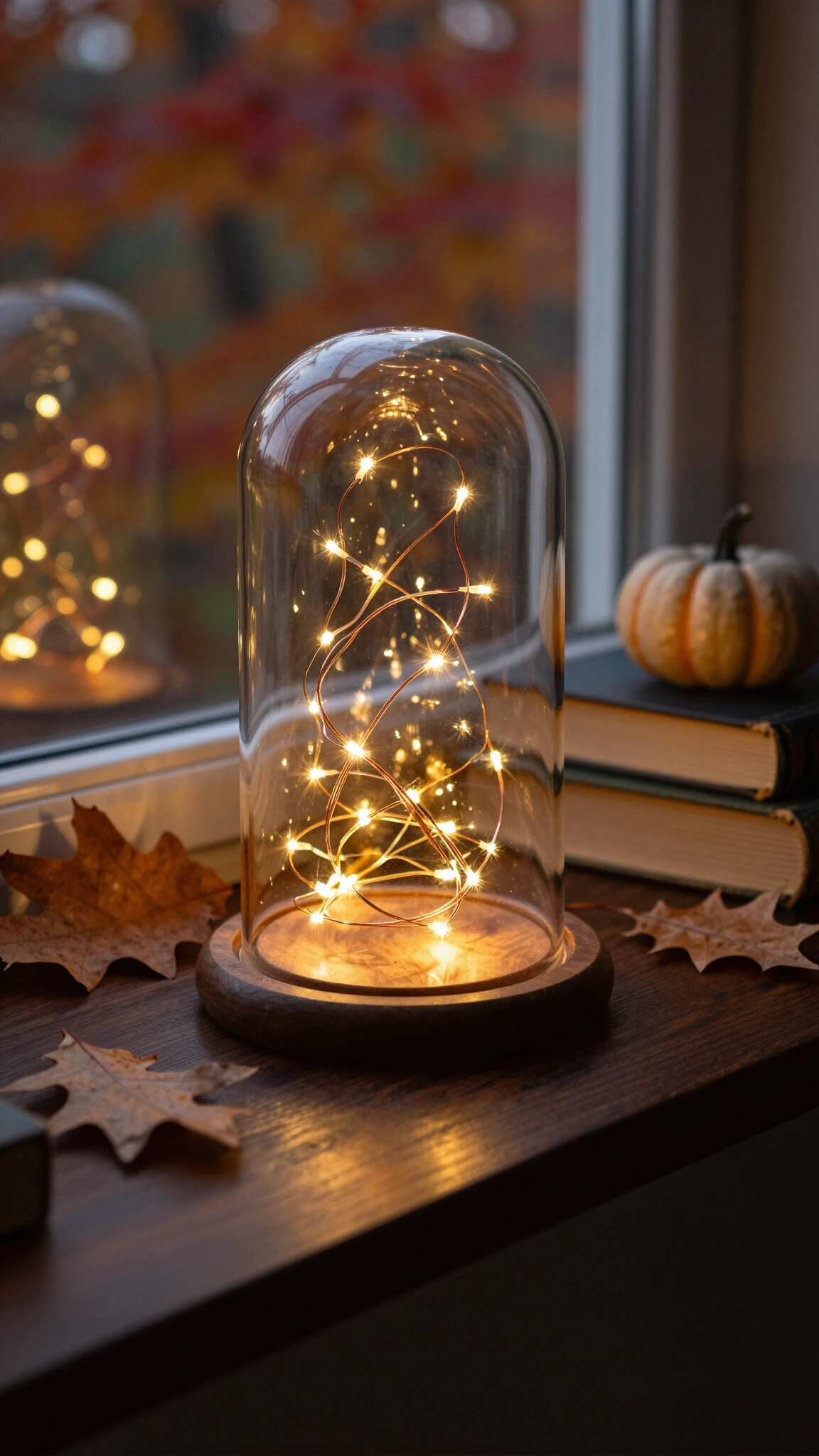 Tuck soft fairy lights into glass cloches