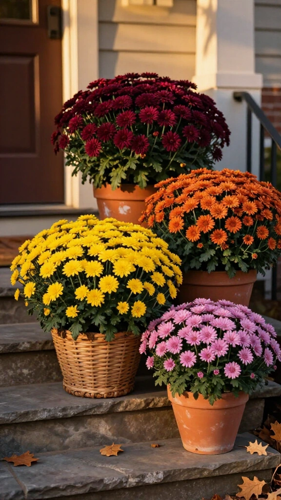 Colorful chrysanthemum pots