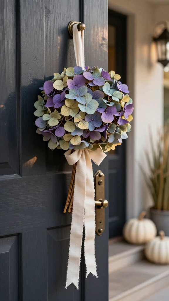 Dried hydrangea door swags