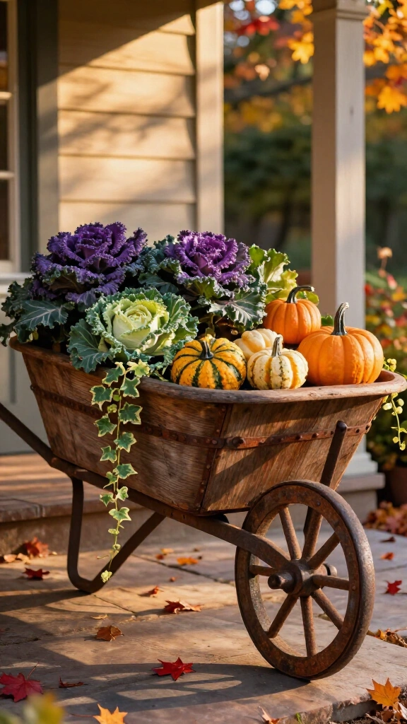 Antique wheelbarrow flower displays