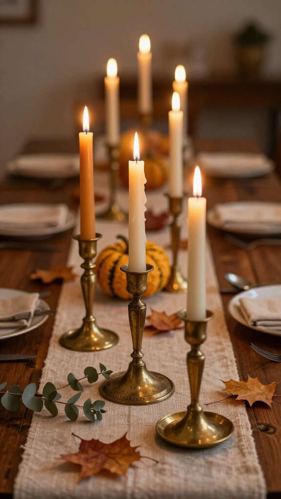 Taper candles in vintage brass holders