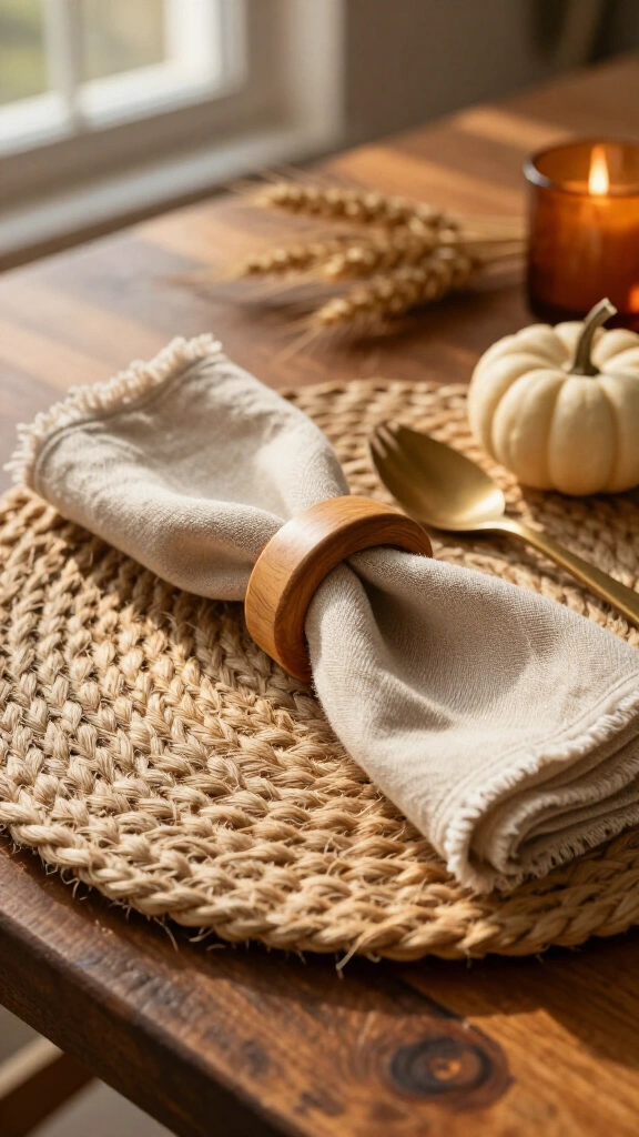 Woven jute placemats with neutral napkins
