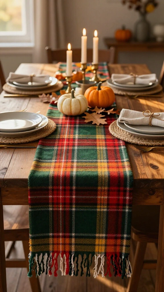 Plaid flannel table runner accent