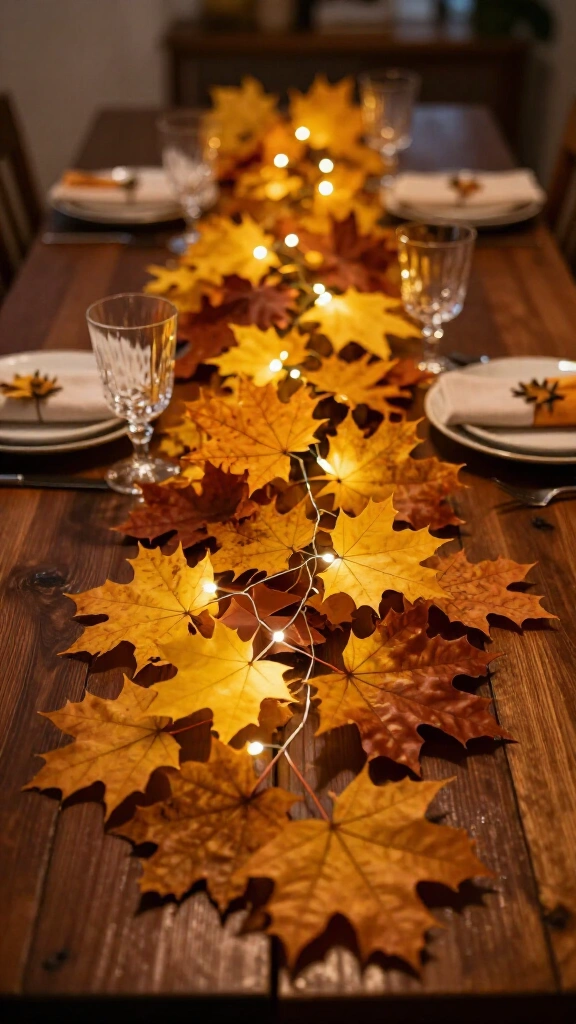 Faux garland of golden maple leaves