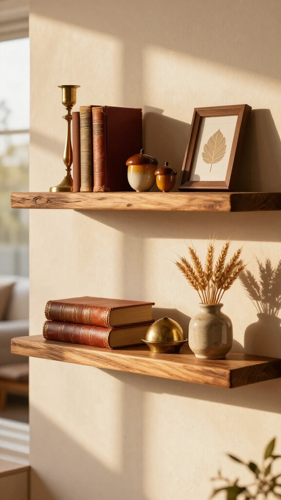 Hang floating shelves with cozy knick-knacks