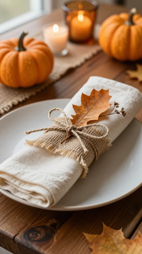 Burlap napkin rings with twine ties