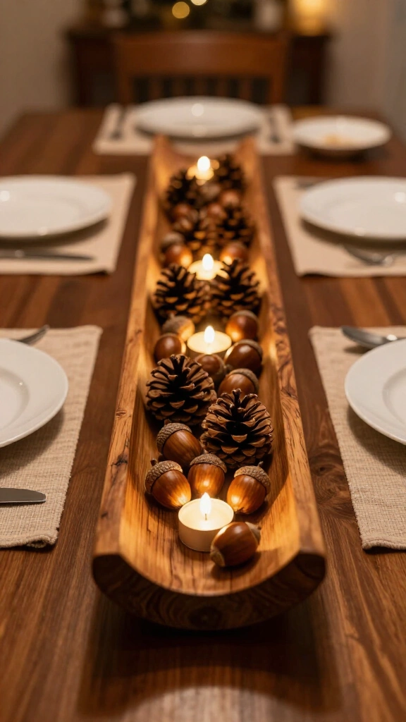 Warm wood troughs filled with acorns