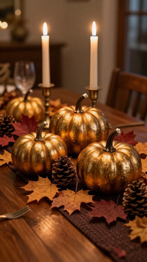 Gilded metallic pumpkin accents