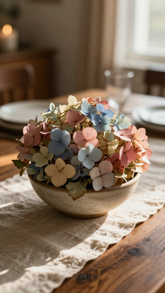 Dried hydrangea floral clusters