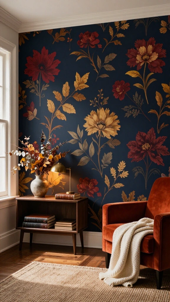 Feature moody floral wallpaper (removable decals)