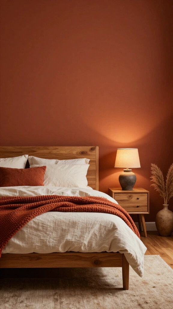 Paint an accent wall in warm terracotta