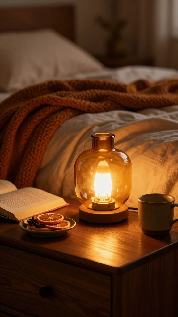 Add ambient glow with amber glass bedside lamps