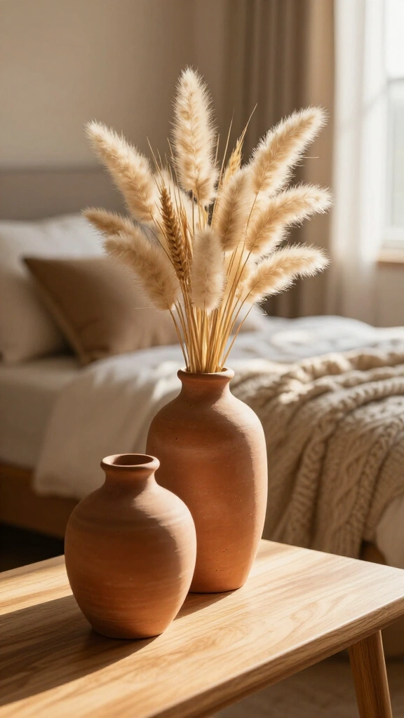 Display earthy terracotta vases