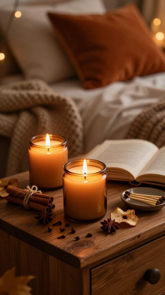 Light cinnamon and spice scented candles