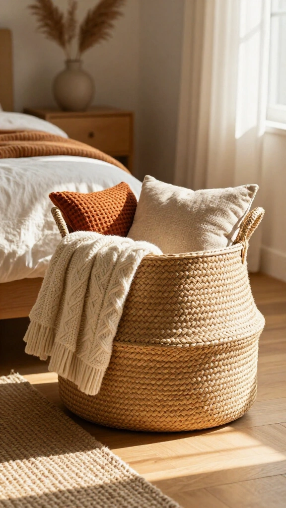 Organize with woven seagrass baskets