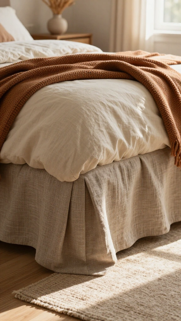 Introduce a textured linen bed skirt
