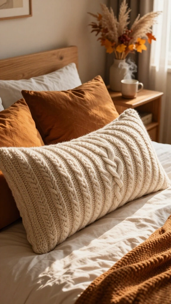Feature cable-knit bolster pillows