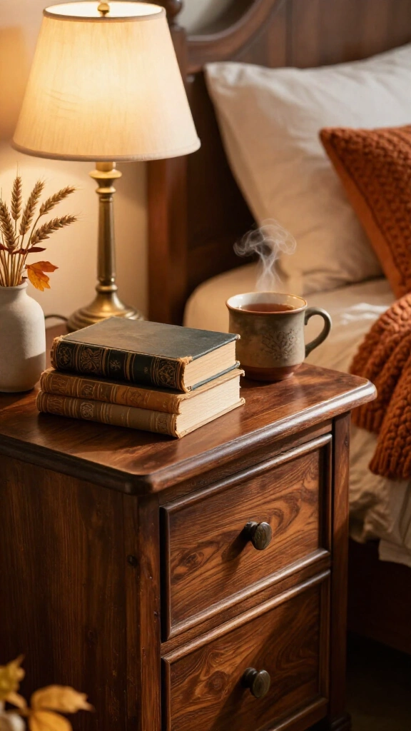 Style vintage nightstands with antique books
