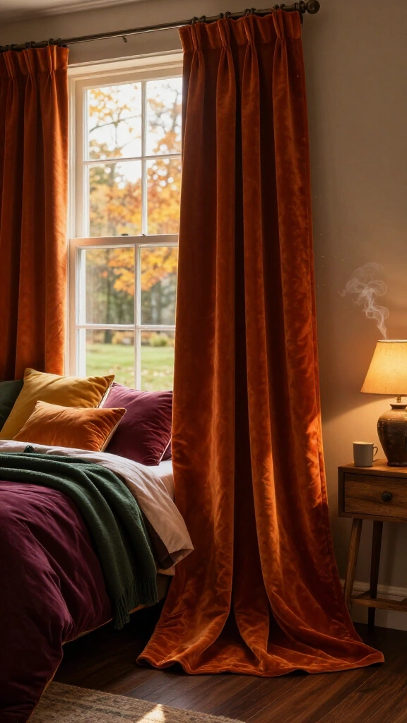 Drape heavy burnt-orange blackout curtains