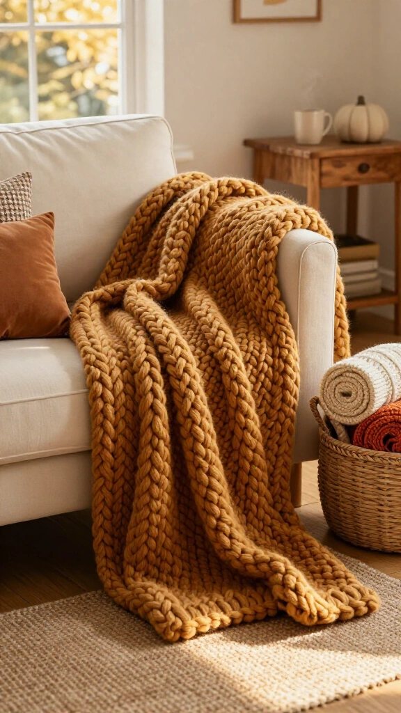 Drape chunky knit throw blankets