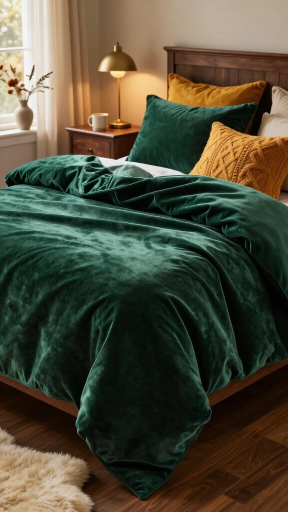 Emerald green velvet comforter set