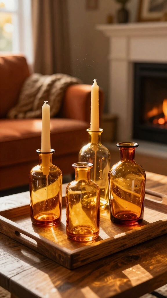 Cluster amber glass candle holders