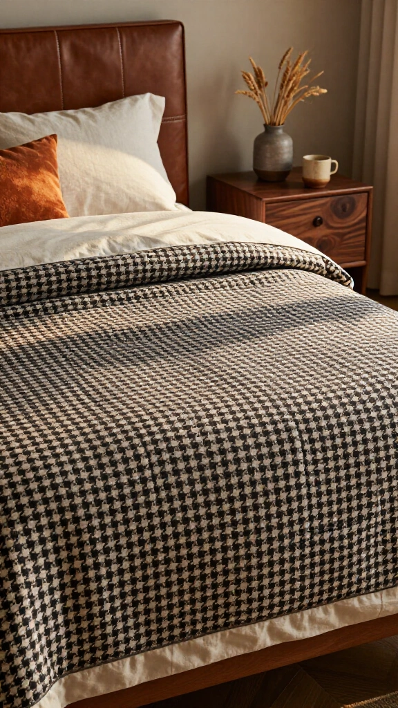 Rustic houndstooth wool-blend quilt