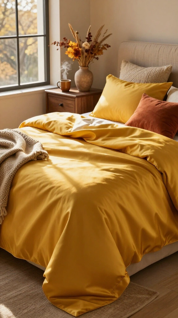 Saffron yellow washed silk duvet cover