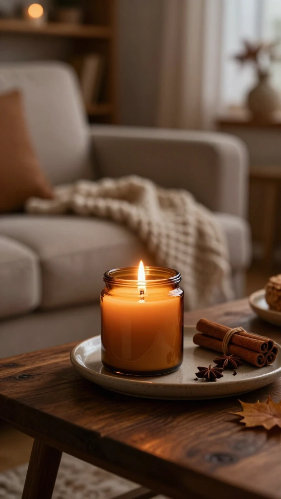 Light cinnamon and cedarwood soy candles