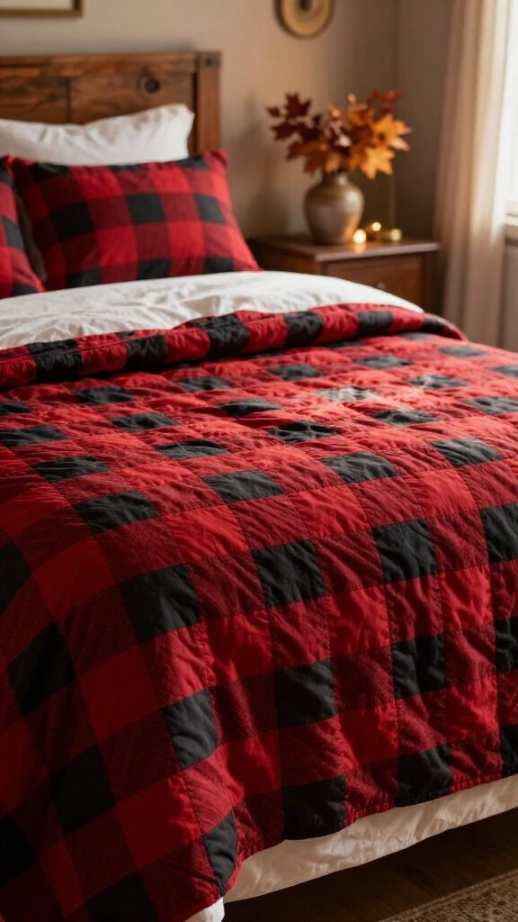 Crimson red buffalo check quilt