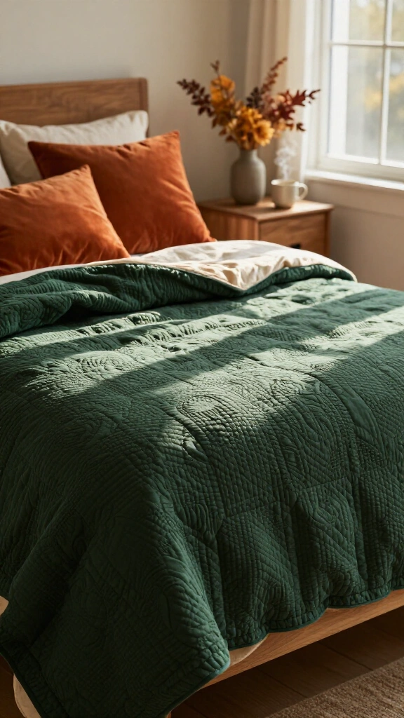 Forest pine matelassé coverlet