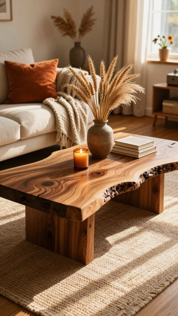 Add a rustic natural wood coffee table