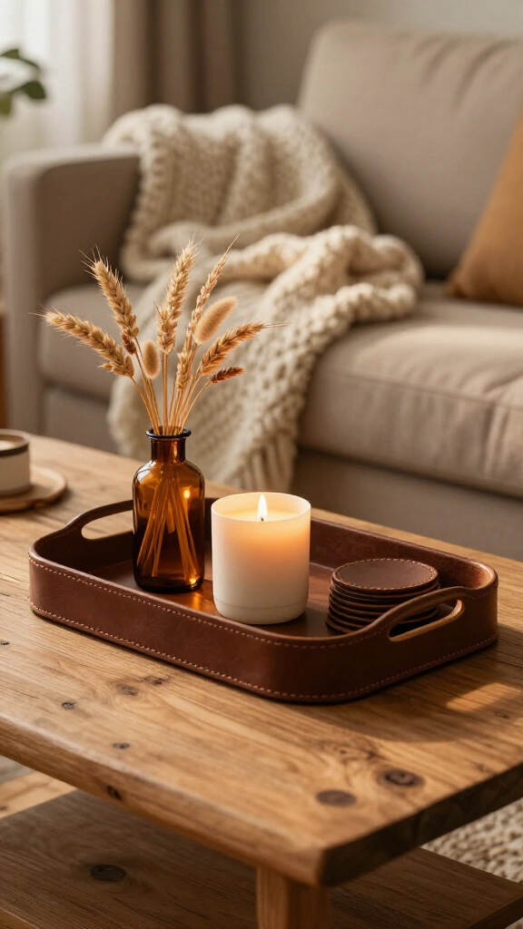 Style a cozy fall coffee table tray
