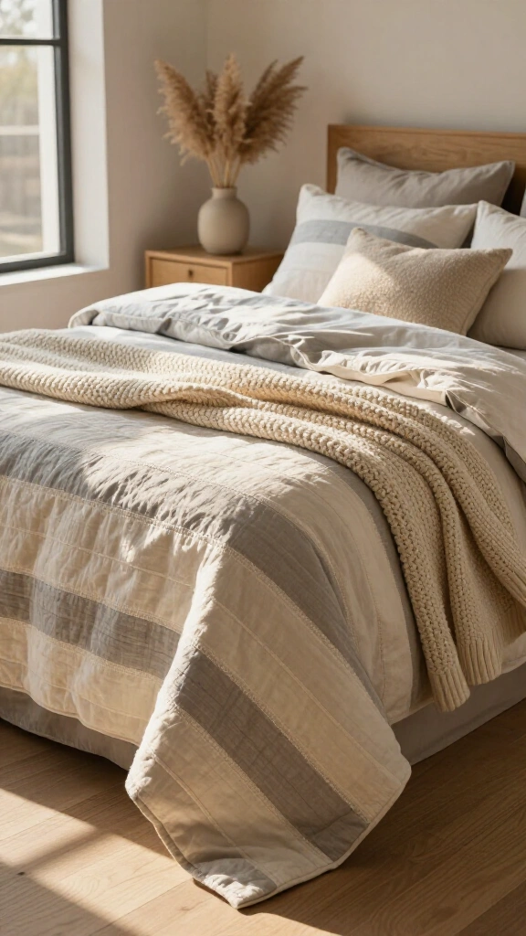 Neutral tonal striped cotton quilt