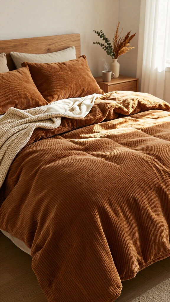 Caramel corduroy textured duvet set