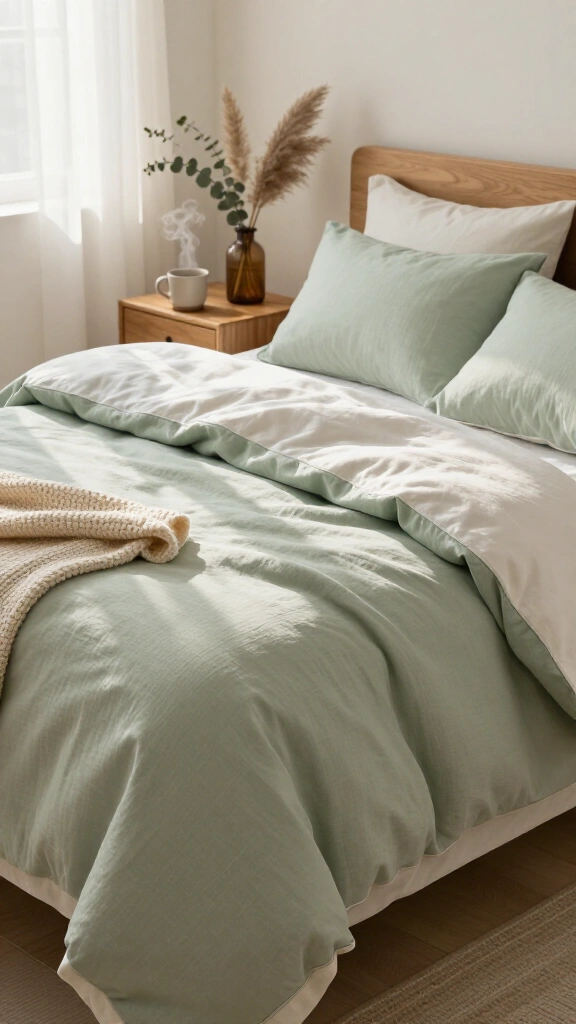 Soft sage organic cotton bedding