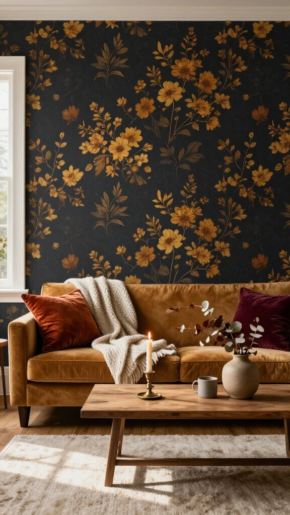 Decorate with moody floral wallpaper accent walls