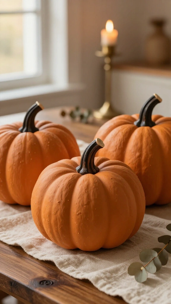 Faux terracotta painted pumpkins