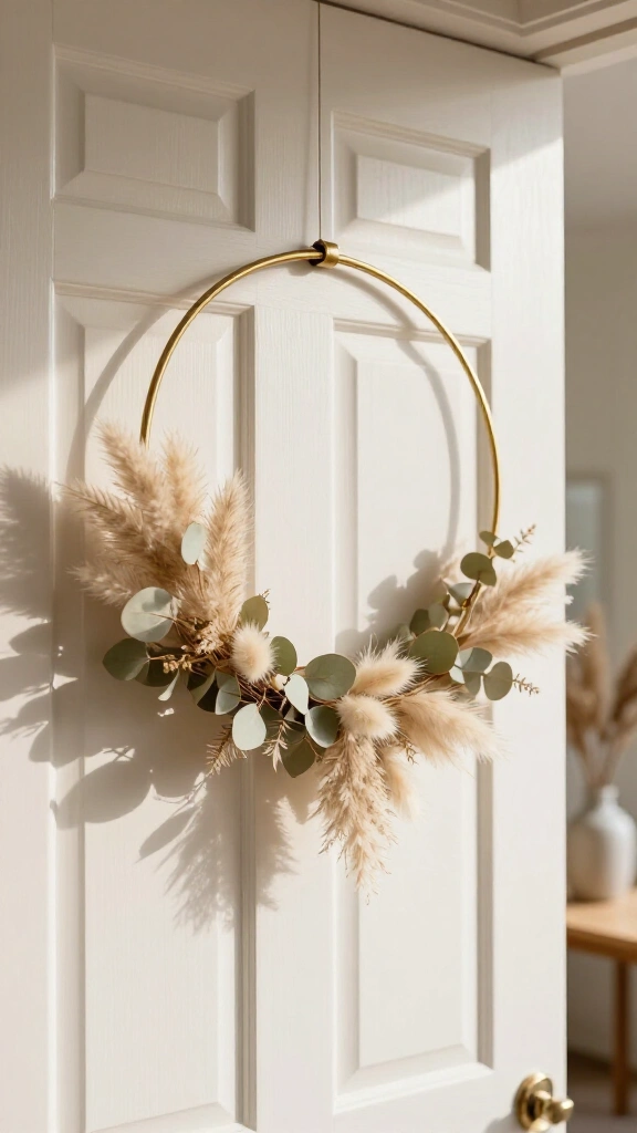 Minimalist dried floral brass hoop wreath