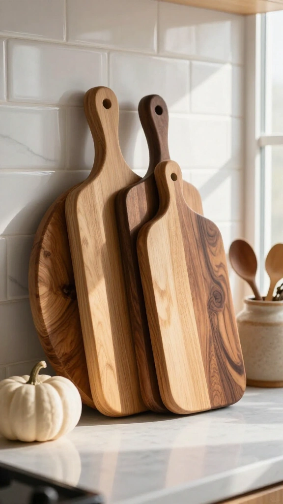 Rustic wooden cutting board stacks