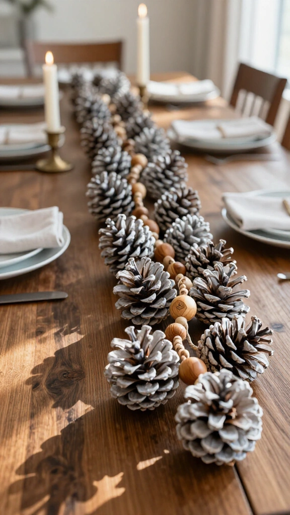 Bleached pinecone table garland