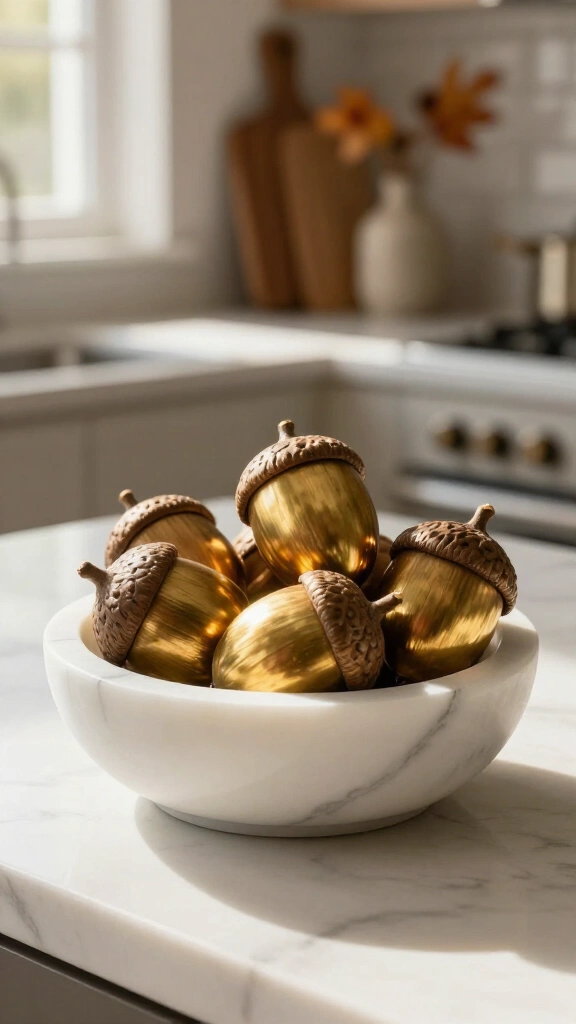 Faux brass spray-painted acorns