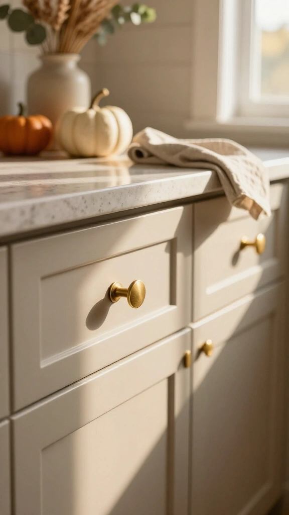 Muted brass cabinet hardware