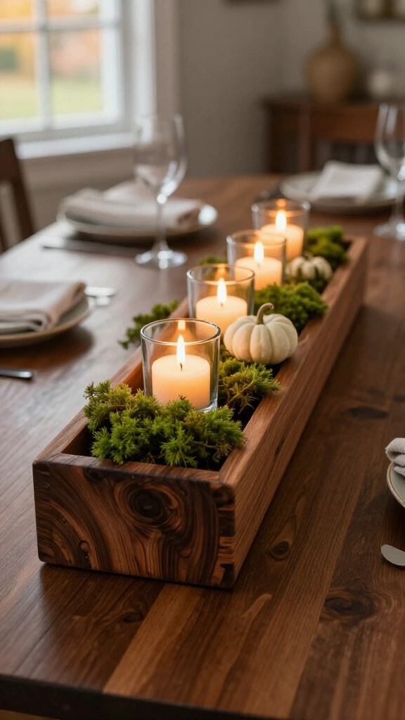 Rustic wooden trough candle box