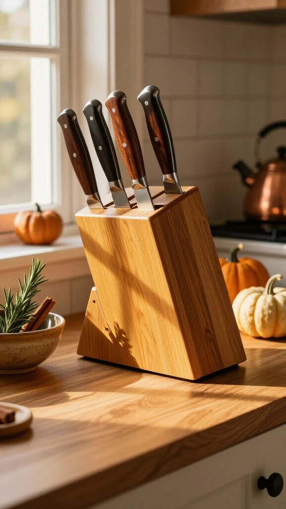 Golden oak knife block styling
