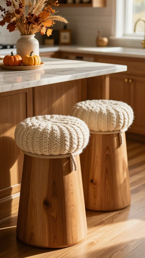 Warm knit counter stool cushions