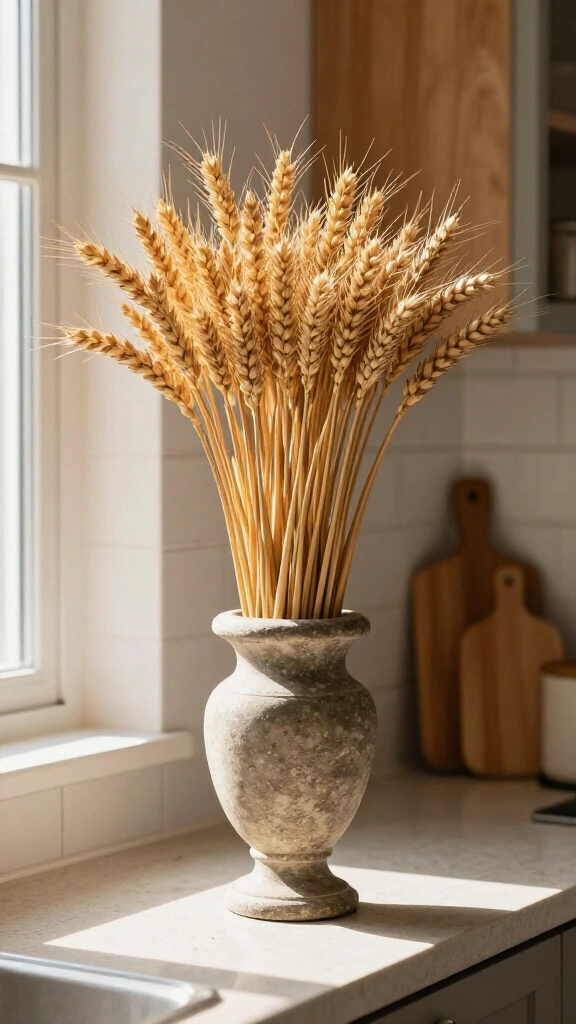 Dried wheat sheaf urn display