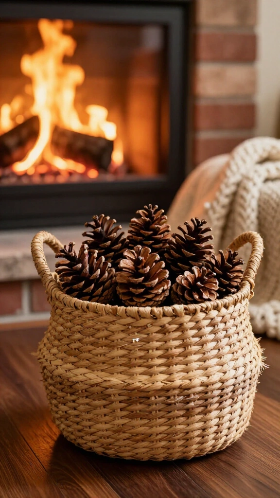 Cinnamon-scented pinecone hearth basket